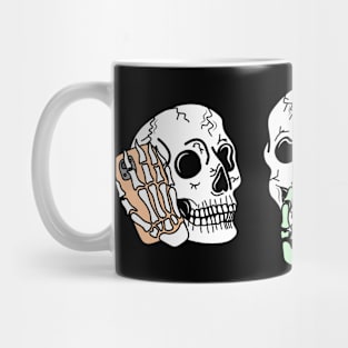 Chatty Skeleton Friends Talking on their Phones, Cute Pastel Colors, made by EndlessEmporium Mug